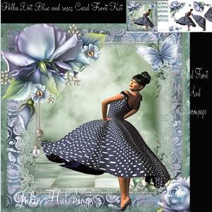 Polka Dot Blue and Roses Card Front Kit