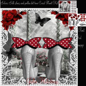 Silver Silk Shoes and Paper Bows Card Front