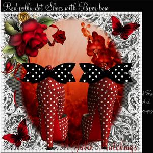 Red Polka Dot Shoes with Black Paper Bow Card Front