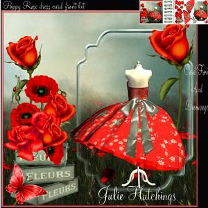 Vintage Style Rose Poppy Dress Card Front Kit