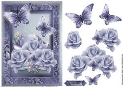 Beautiful Blue Roses and Butterfly Card Front