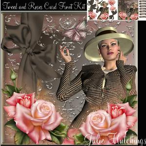 Beautiful Tweed and Roses Card Front Kit