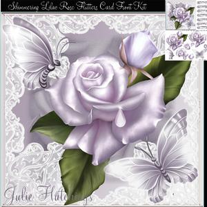 Beautiful Shimmering Lilac Rose Flutters Card Front Kit
