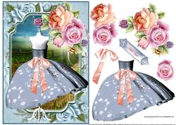 Beautiful Blue Dress with Peach and Pink Roses
