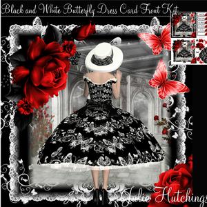 Black and White Butterfly Dress Card Front Kit