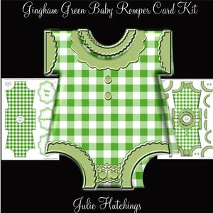 Baby Boy Gingham Green Romper Shaped Card Kit