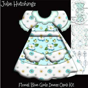 Floral Blue Girls Dress Card Kit