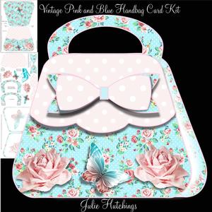 Vintage Pink and Blue Rose Handbag Card Kit