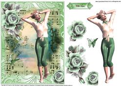 Retro Music and Roses Card Front,topper