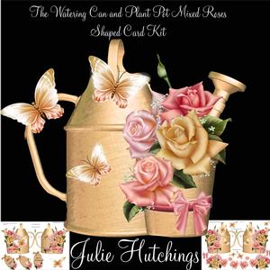 Beautiful Watering Can and Plant Pot Mixed Roses Shaped Card