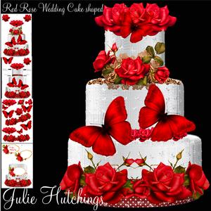 Wonderful Red Rose Wedding Cake Shaped Card Kit