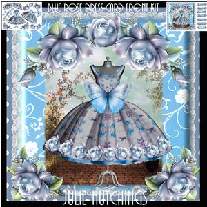 Gorgeous Vintage Blue Rose Dress Card Front Kit