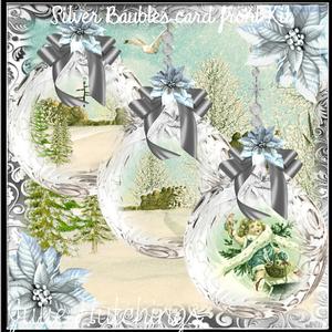 Beautiful Silver Christmas Baubles Card Front Kit