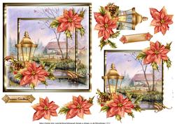 Beautiful 6x6 Poinsettia Lantern Winter Scene Topper