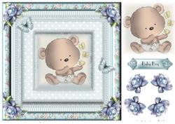 Cute Baby Boy Teddy and Butterflies Topper