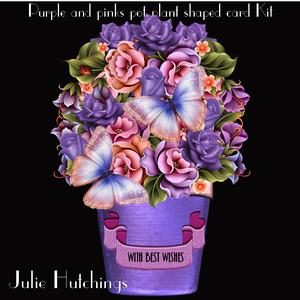 Beautiful Purple and Pinks Pot Plant Shaped Card Kit