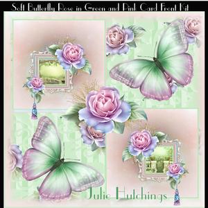 Soft Butterfly Roses in Green and Pinks Card Front with Inse