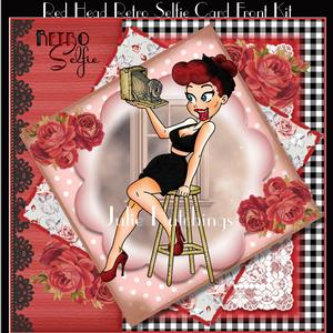 Retro Selfie Red Head Card Front Kit
