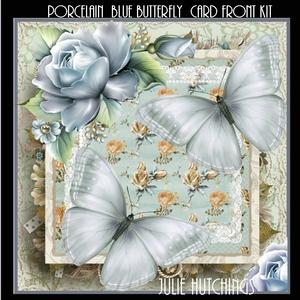 The Porcelain Blue Butterflies Card Front Kit