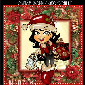 Christmas Shopping Dark Hair Card Front Kit