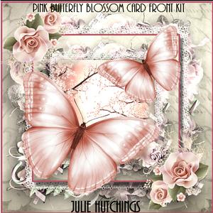Pink Blossom Butterflies Card Front Kit