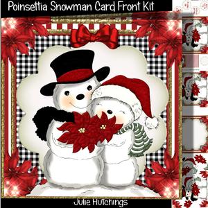 The Poinsettia Snowman Couple Card Front Kit