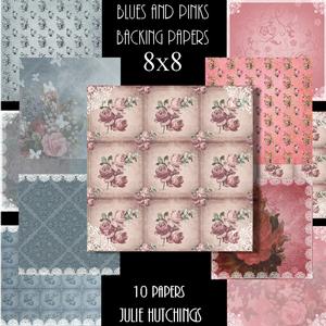 Blues and Pinks Floral Papers 8x8
