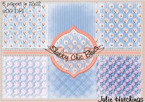 6 Shabby Chic Blue Papers 12x12