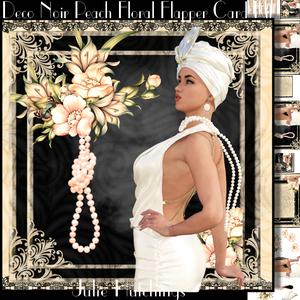 Deco Noir Peach Floral Flapper Card Front Kit