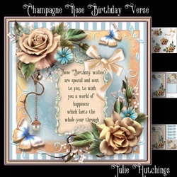 Champagne Rose Birthday Verse Card Front Kit