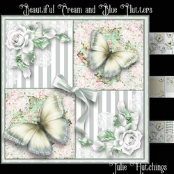 Beautiful Cream and Blue Flutters Card Front Kit