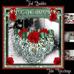 Teal Baubles Card Front Kit 8x8