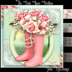 The Pink Rose Wellies Card front Kit