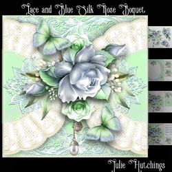 Lace And Blue Silk Rose Card Front Kit
