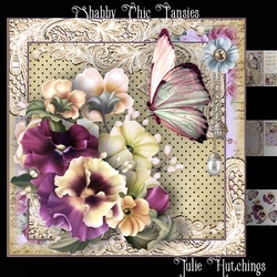 Shabby Chic Pansies Card Front Kit