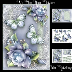 A5 Blue Rose Flutters Card Front Kit