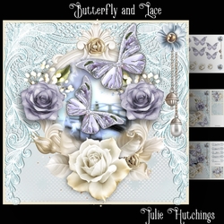 Butterfly and Lace on blue Card Front Kit