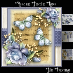 Music and Porceline Roses Card Front Kit