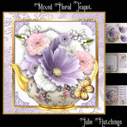 Mixed Floral Teapot Card Front Kit