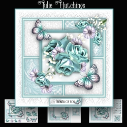 Teal and Lilac lace Rose Squares Card Kit