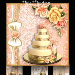 Peach Rose Wedding Cake Card Kit