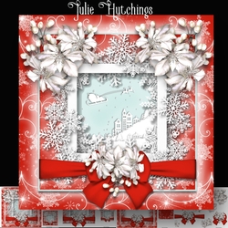 White Poinsettia and snowflakes Christmas Scene