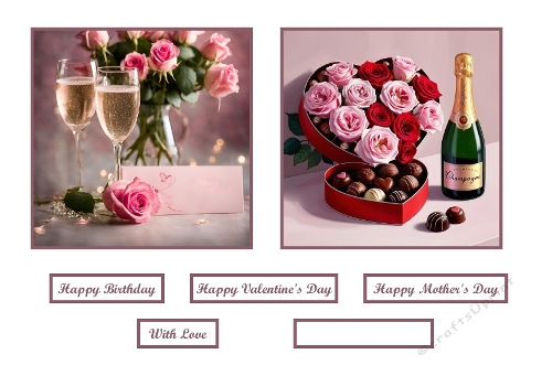 Champagne Roses And Chocolates Card Toppers. 