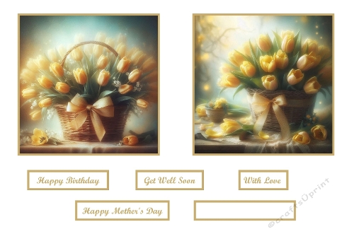 Lovely Dreamy Yellow Tulips In Basket.