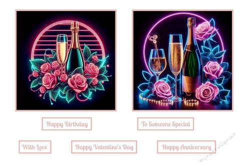 Neon Roses and Champagne Toppers.