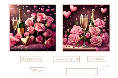 Pink Roses, Hearts And Champagne Toppers.