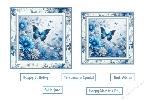 Beautiful Blue Floral And Butterfly Toppers.
