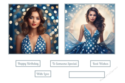Lady Wearing a Blue and White Polka Dot Dress.