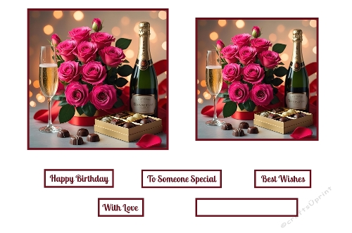 Beautiful Roses, with  Champagne and Chocolates Toppers.