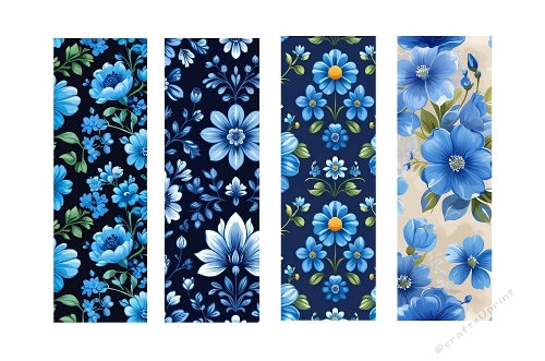 Set of 4 Blue Floral 3 X  9 Bookmarks.